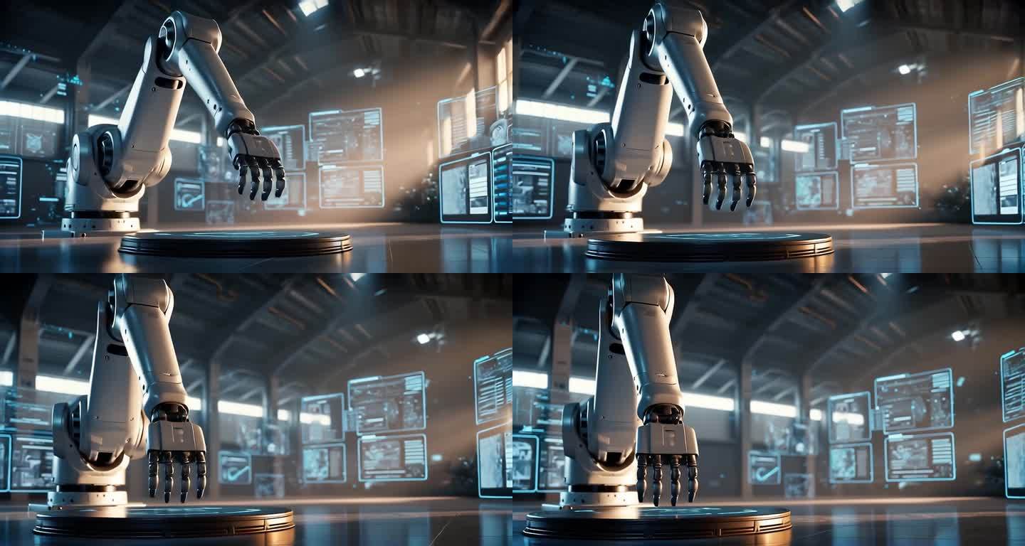 未來科技感機器人臂控制室場景
